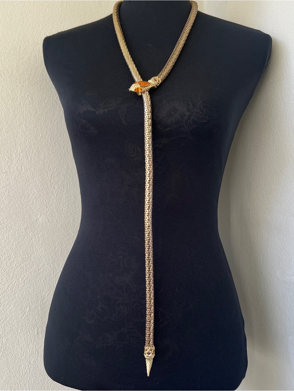 Whiting & Davis Signed Mesh Snake Belt Lariat Necklace in Gold 42” - Picture 6 of 13